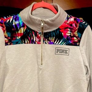VS pink zip sweater. Size: Small. Gray w/ floral print